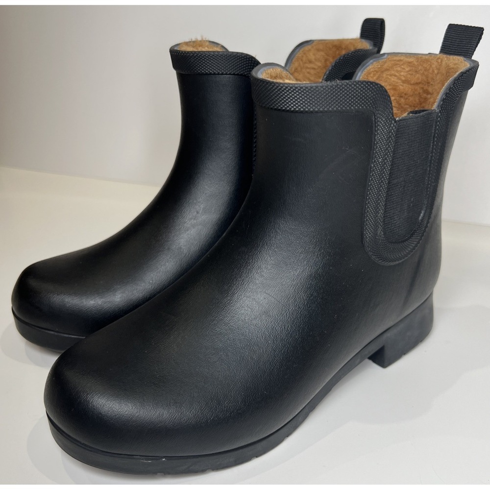 Chooka Black Waterproof Chelsea Rain Boots Faux Fur Lined Women's Size 6